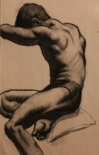 a figure drawing of a boy with his torso turned
