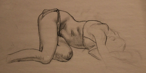 a figure drawing of another girl laying down from the side